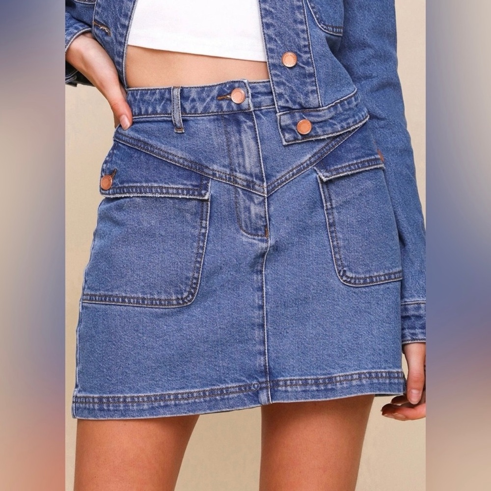 Avec Les Filles Angled Pockets Denim Mini Skirt Size 4 Jean Skirt